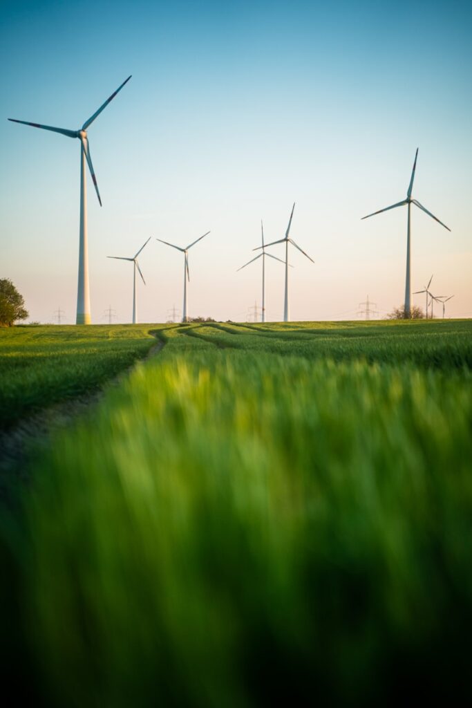 a row of wind turbines