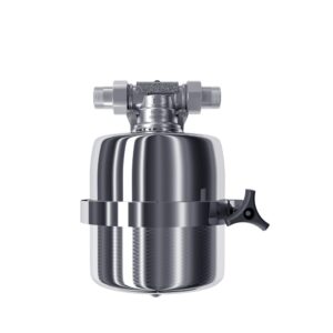 Filtration device for integral domestic filtration system in 100% food-grade stainless steel